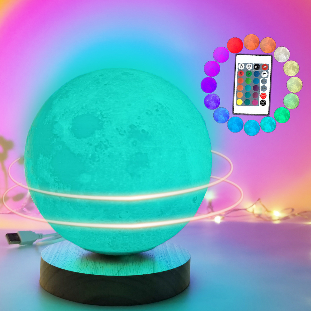 16 Colors 3D Moon lamp LED Rotating Night Light USB Rechargeable Remote Moon Light Multifunction Spin Moon Lamp