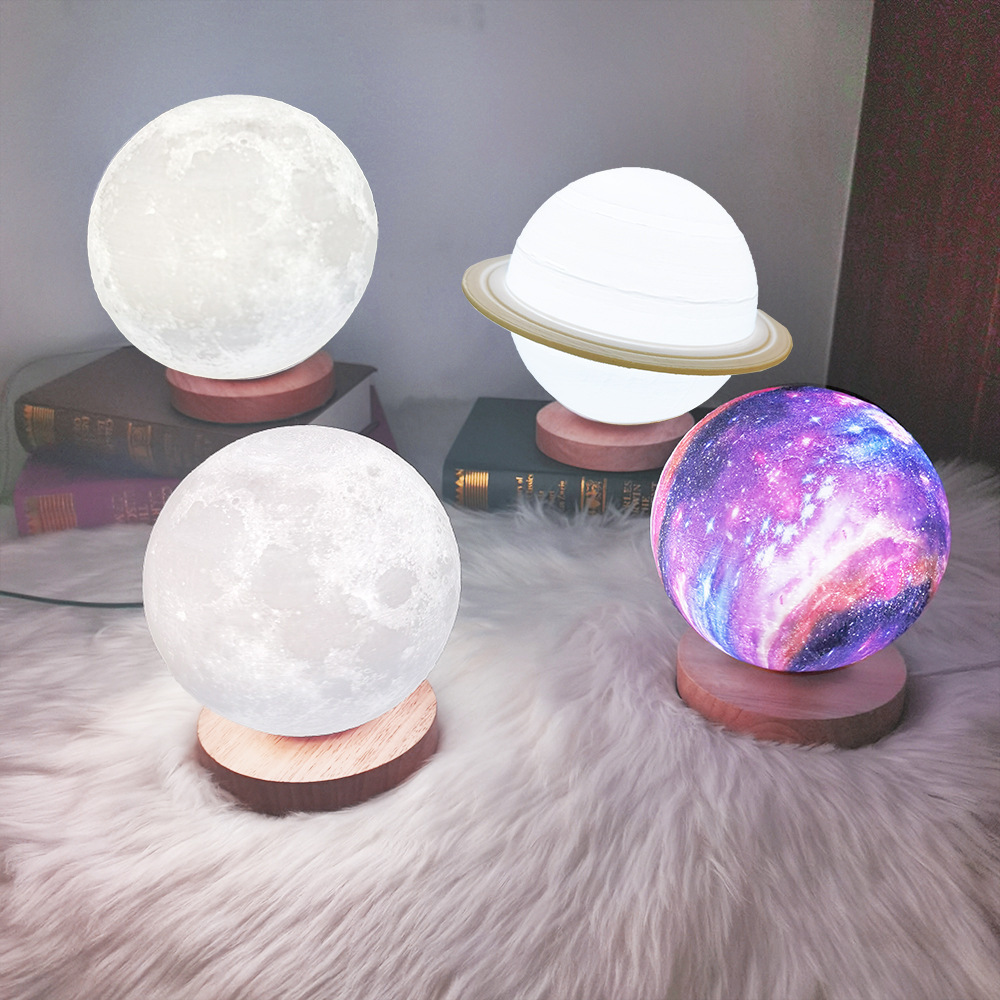 3D Print Moon Rotating Saturn Lamp Novelty Gifts For Kids LED Light Smart Home Decor Spin Saturn Moon Light