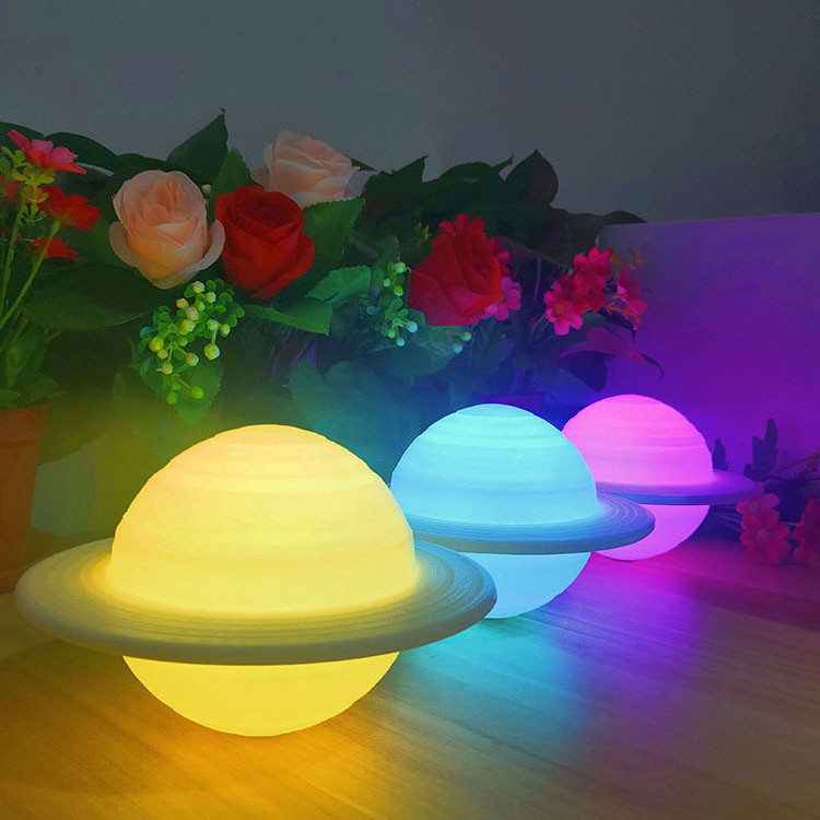 3D Print Moon Rotating Saturn Lamp Novelty Gifts For Kids LED Light Smart Home Decor Spin Saturn Moon Light