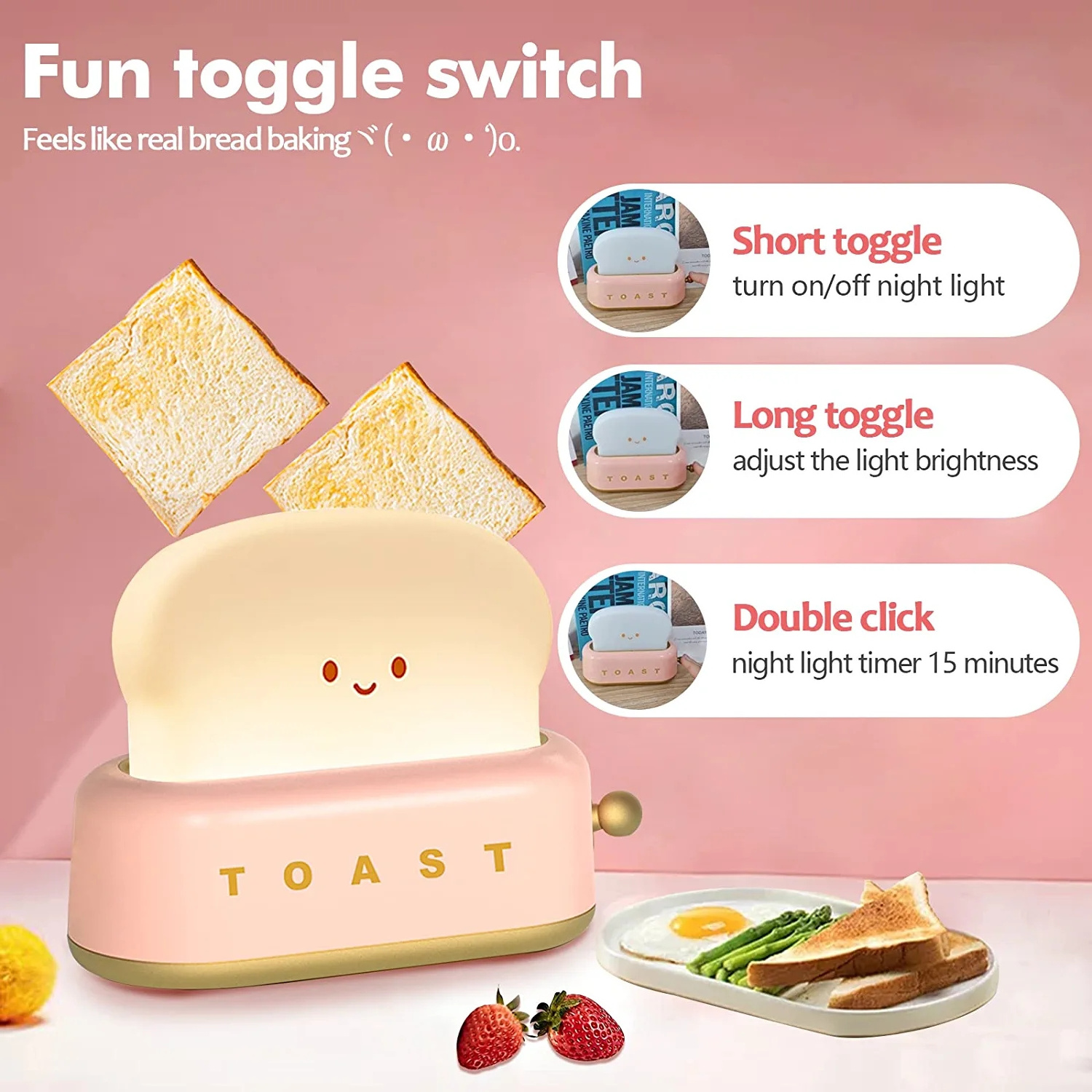 Novelty Toast Cartoon Cute LED Night Light For Kids Room Decor Table Lamp Portable Sleeping Light Baby Gift Toast Bread Lamp