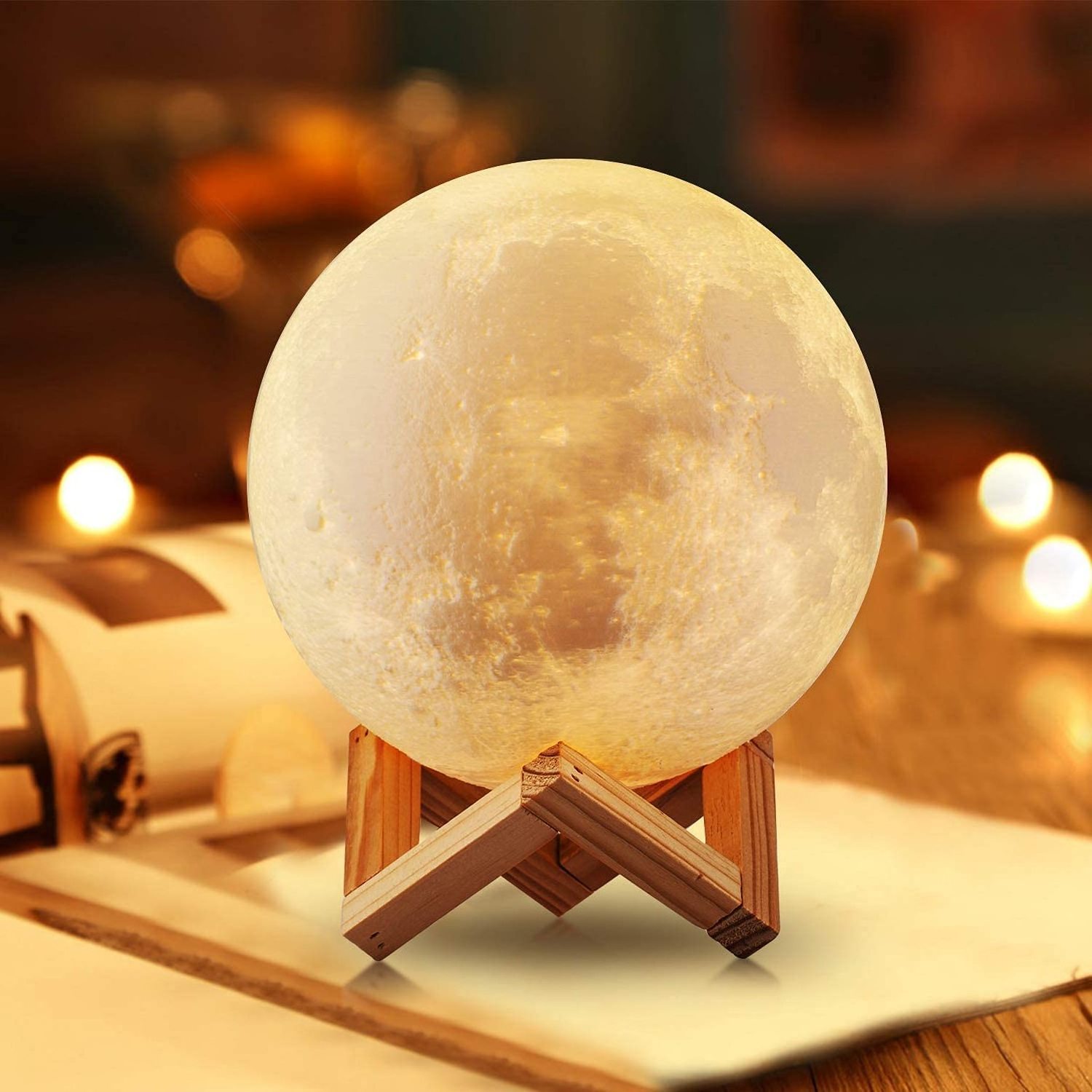 8cm 3D Moon Lamp Button Battery Night Light 7 Colors Moon Light with Wood Stand Children Gift Moon lamp