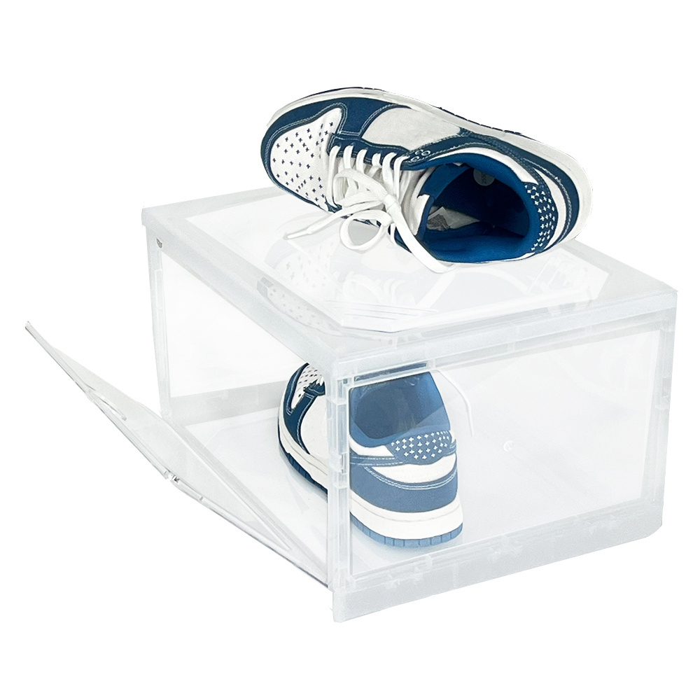 Customized Logo Hot Stackable Shoe Storage Box Crates Plastic Clear Sneaker Box For Shoes Display Shoe Case