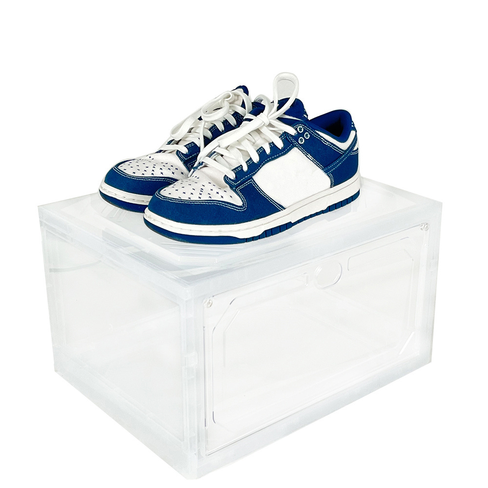 Customized Logo Hot Stackable Shoe Storage Box Crates Plastic Clear Sneaker Box For Shoes Display Shoe Case