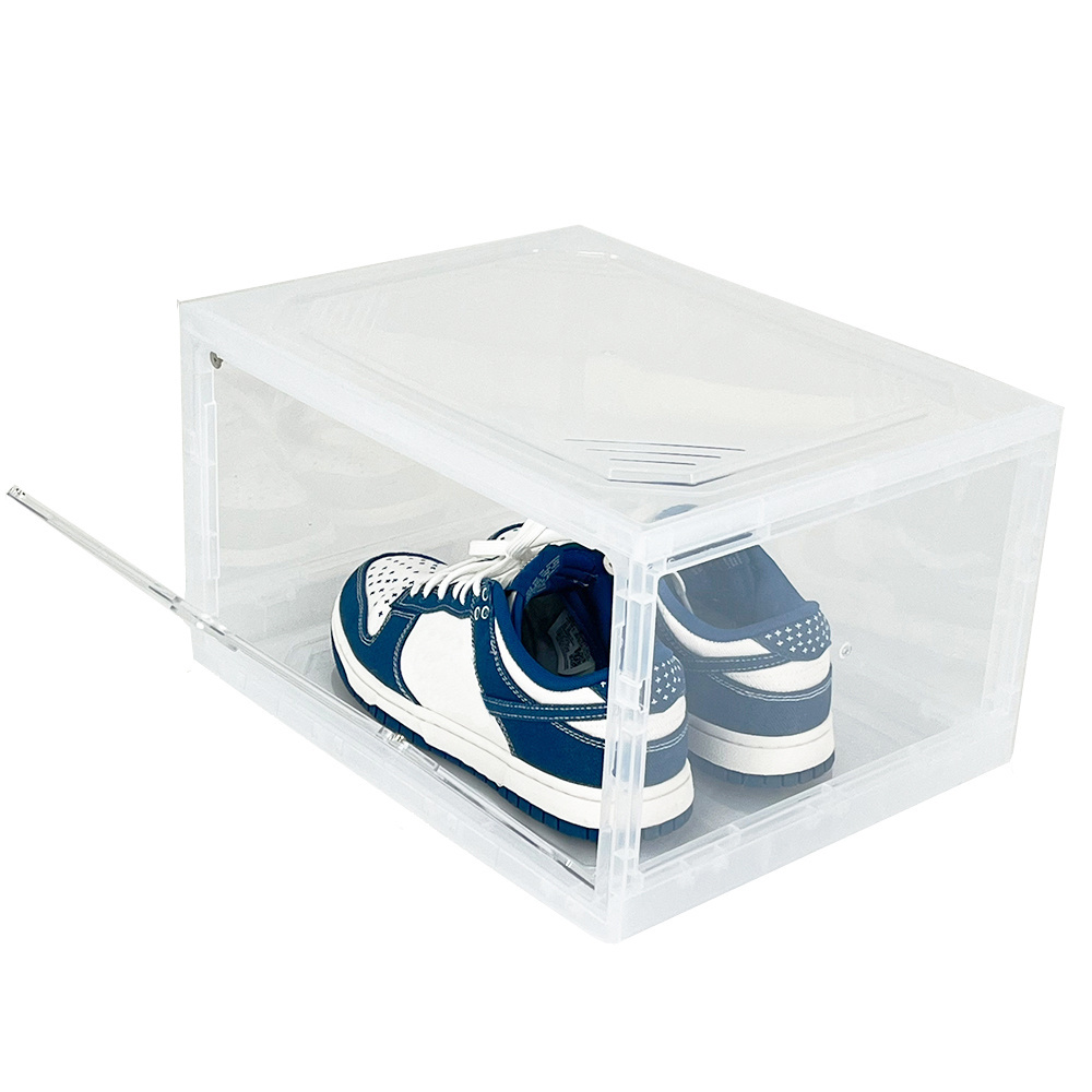 Customized Logo Hot Stackable Shoe Storage Box Crates Plastic Clear Sneaker Box For Shoes Display Shoe Case