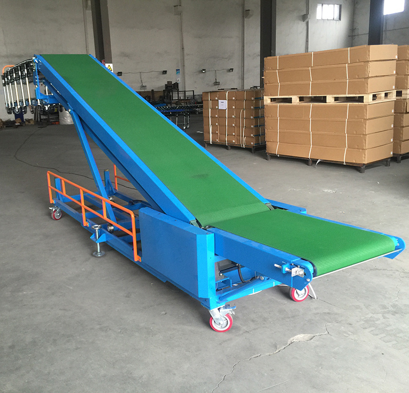 Portable mobile incline automatic belt conveyor system for truck loading and unloading