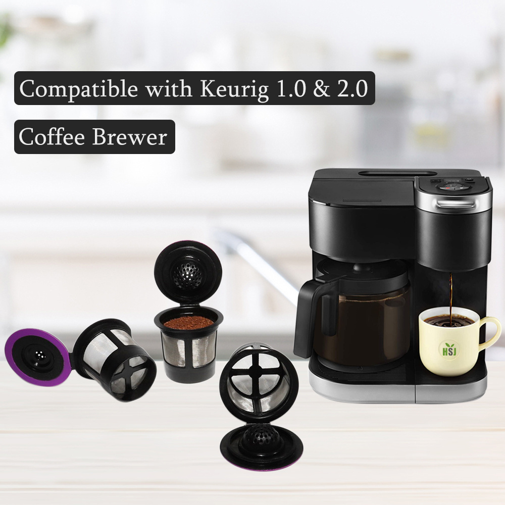 HSJ 4 Pack Reusable K Cups for Keurig,Refillable K CUPS Coffee Filters, Stainless Mesh Reusable Coffee Pods