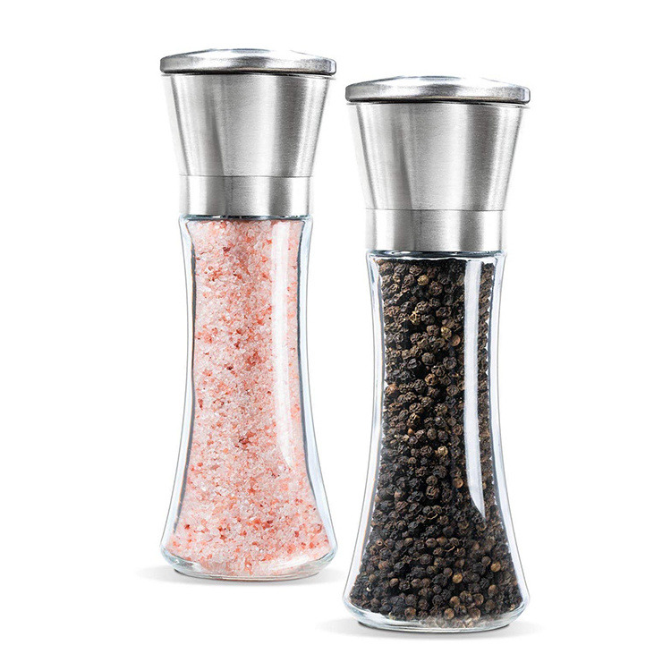 Stainless Steel Glass Kitchen Ajustable Pepper Salt Mill, Pepper Grinder