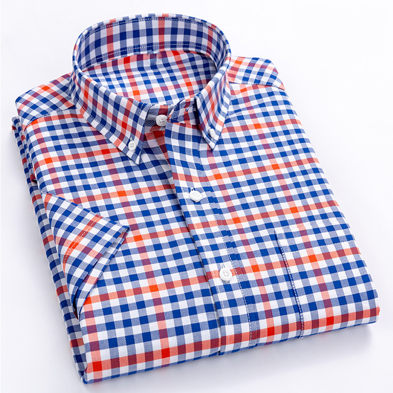 The New Listing Fashion Garment Lux Casual 100% Cotton Checked Short Sleeve Plaid Dress Shirt for Man Daily Office Wear