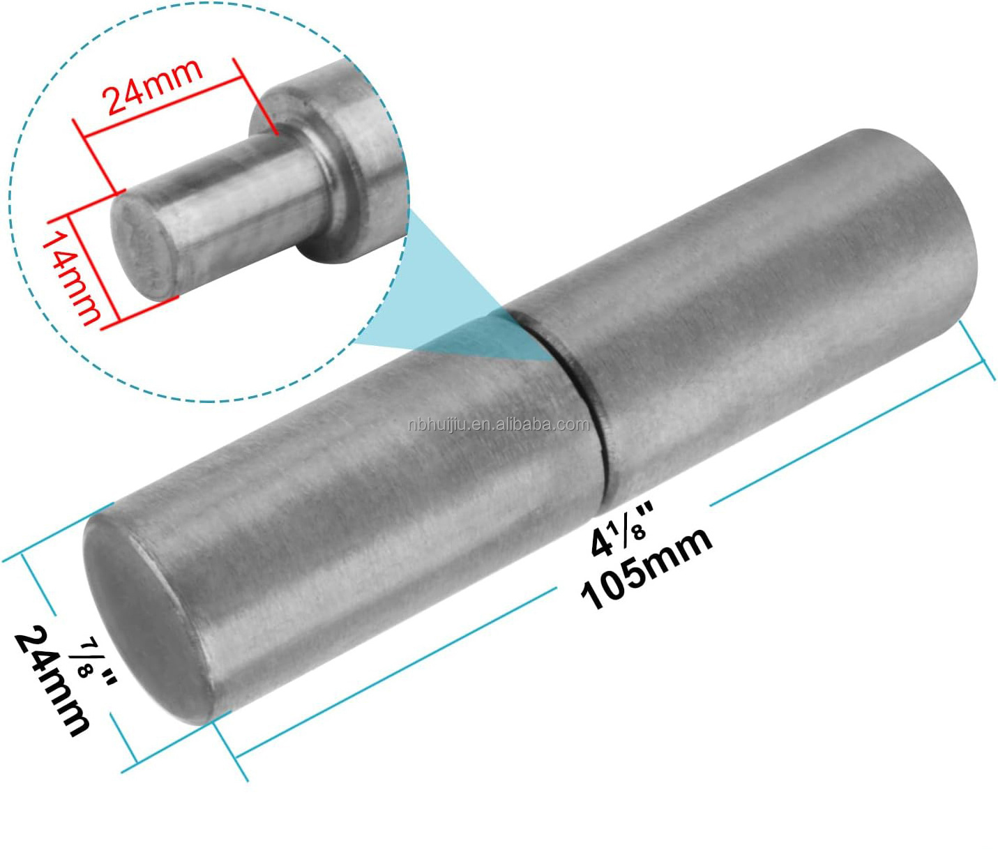 Weldable Barrel Hinges Long 1 Inch Diameter Heavy Duty Steel Round Body Weld On Bullet Door Hinges for Door, Window, Gate