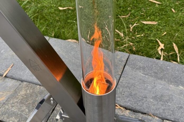 Stainless steel safety glass Gas tube flame wood pellet patio heater for Outdoor Garden Use