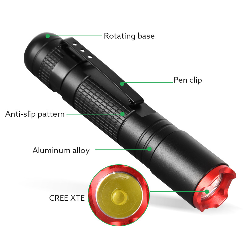 Aluminum Alloy mini hand LED flashlight brightest flashlight pocket torch with clip