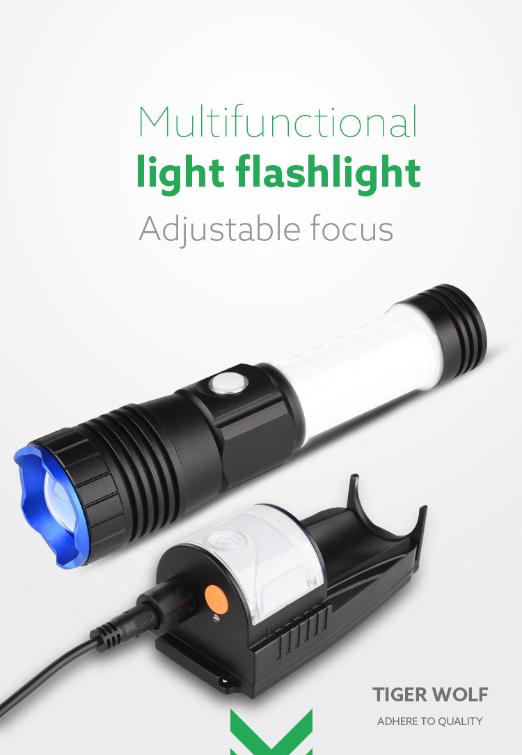 Aluminum 18650 li-ion magnetic charging connector portable 500LM metal work flashlight zoom rechargeable flashlight & torch