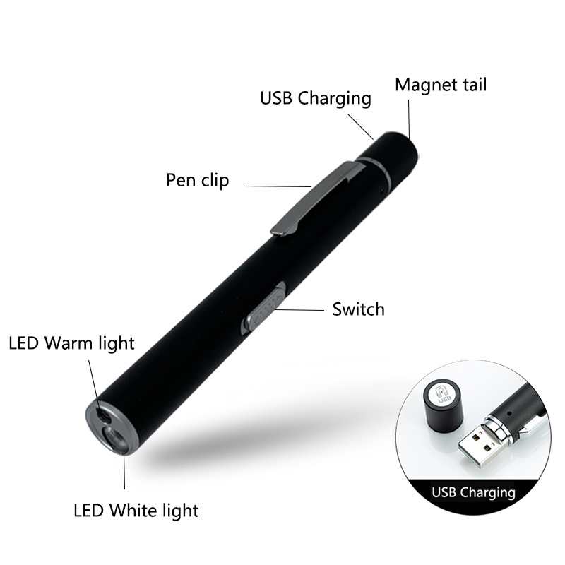 Rechargeable Pen torch Light Led Flashlight Magnetic Base Light LED Led Handbag Torch Light for Outdoor