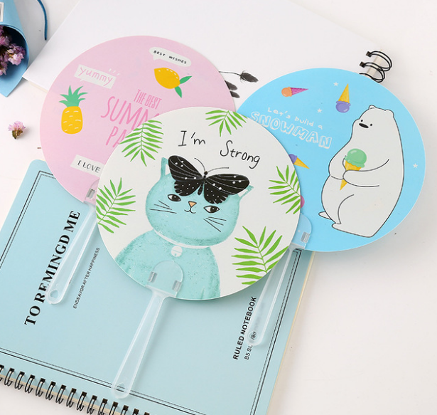 Children's hand fan portable round plastic fan cartoon or Custom design for summer Promotional gifts fan