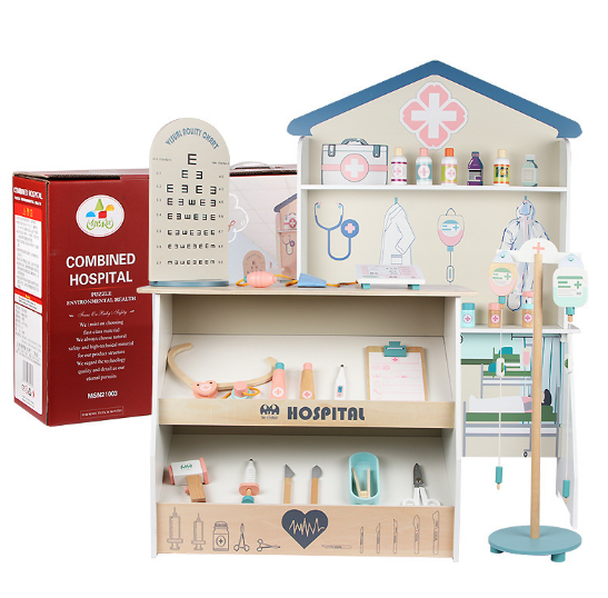 Wooden play house combination hospital children's little doctor nurse toy set