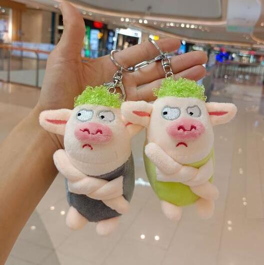 Creative cute plush doll funny drag green fur pig bag pendant