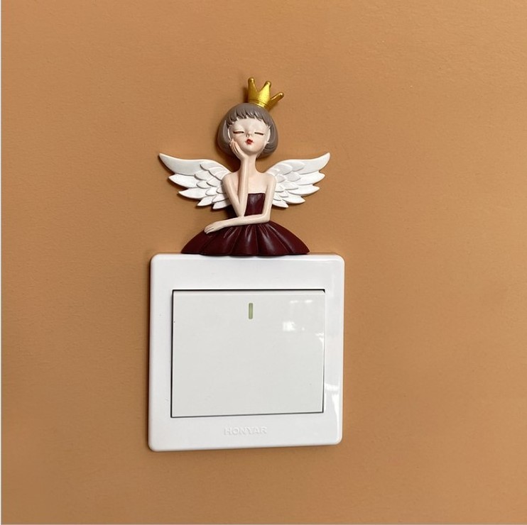 Angel girl light extravagant resin switch sticker refrigerator paste decoration Nordic style plug wall sticker socket sticker