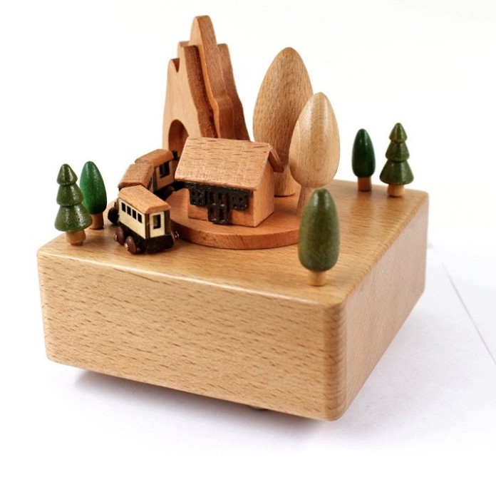 Wooden music box music box wooden handicraft creative birthday gift new roller coaster train music box