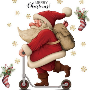 Skateboard Santa Claus shopping mall window glass Christmas wall stickers school atmosphere decoration stickers