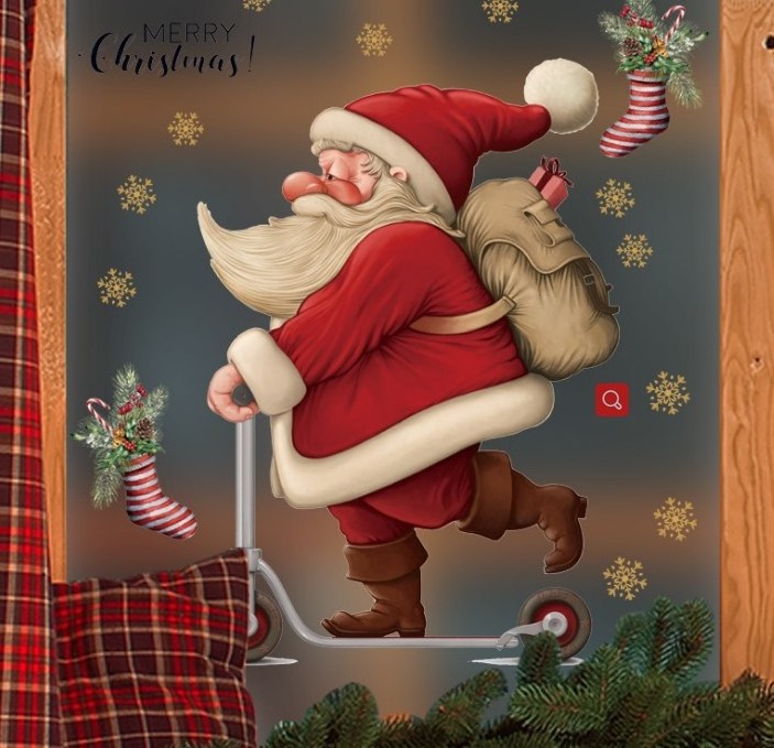 Skateboard Santa Claus shopping mall window glass Christmas wall stickers school atmosphere decoration stickers