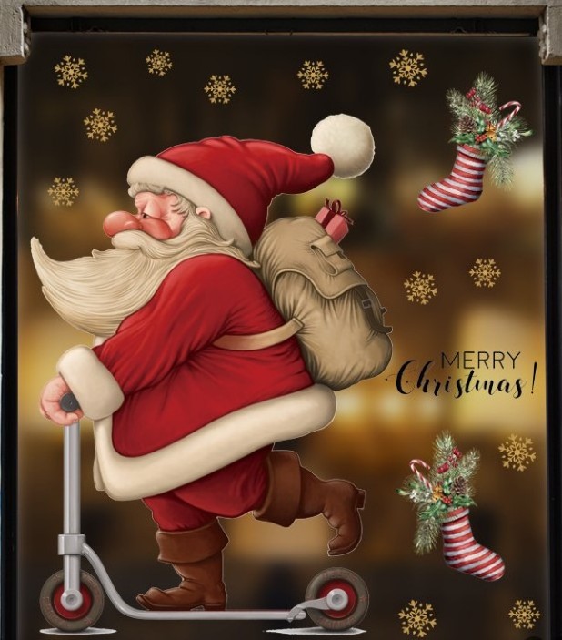 Skateboard Santa Claus shopping mall window glass Christmas wall stickers school atmosphere decoration stickers