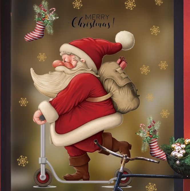 Skateboard Santa Claus shopping mall window glass Christmas wall stickers school atmosphere decoration stickers