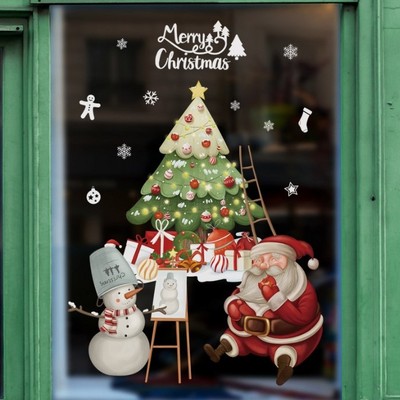 Christmas tree decoration stickers festive atmosphere decoration stickers New Year's Day Santa Claus wall stickers