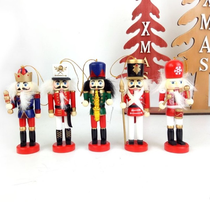 12cm christmas ornaments nutcracker 5pcs/set colorful wooden nutcracker dolls handcraft for gifts