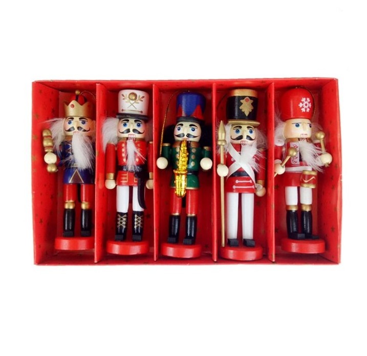 12cm christmas ornaments nutcracker 5pcs/set colorful wooden nutcracker dolls handcraft for gifts