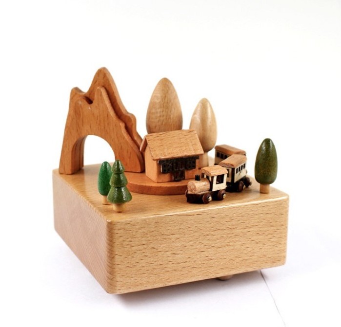 Wooden music box music box wooden handicraft creative birthday gift new roller coaster train music box