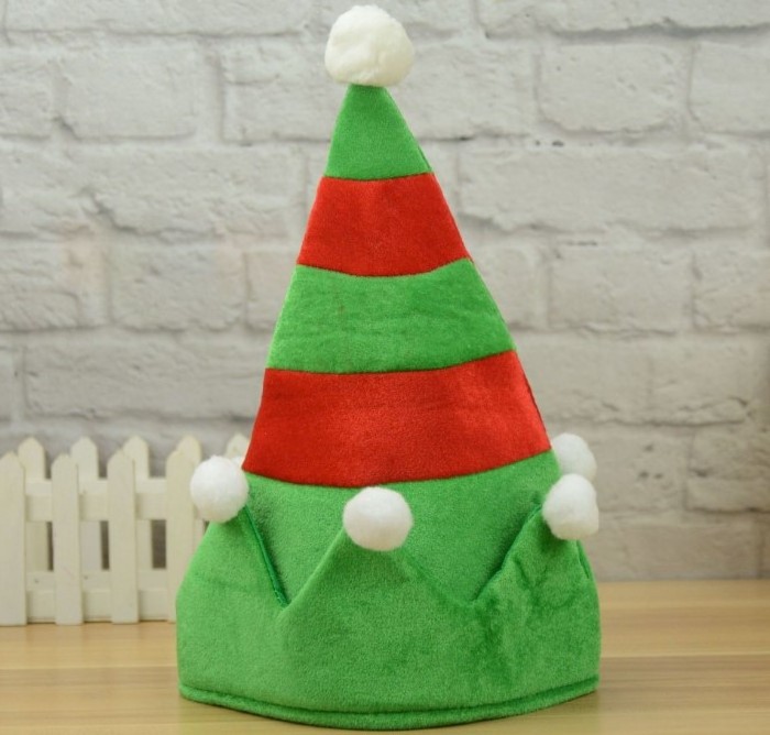 Christmas decorations Halloween flannelette red and green elf hats for Christmas cute and weird parties