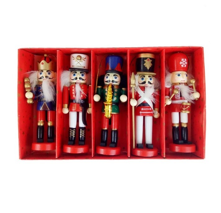 12cm christmas ornaments nutcracker 5pcs/set colorful wooden nutcracker dolls handcraft for gifts