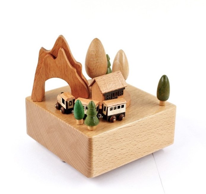 Wooden music box music box wooden handicraft creative birthday gift new roller coaster train music box