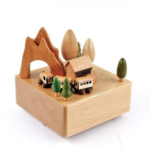 Wooden music box music box wooden handicraft creative birthday gift new roller coaster train music box