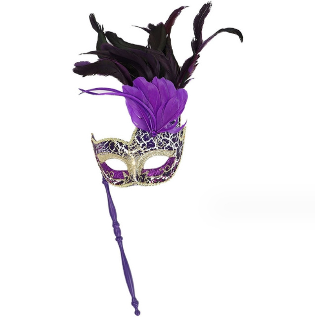 Feather masquerade mask with stick Halloween Halloween Carnival Easter