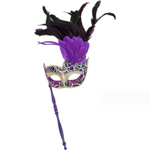 Feather masquerade mask with stick Halloween Halloween Carnival Easter