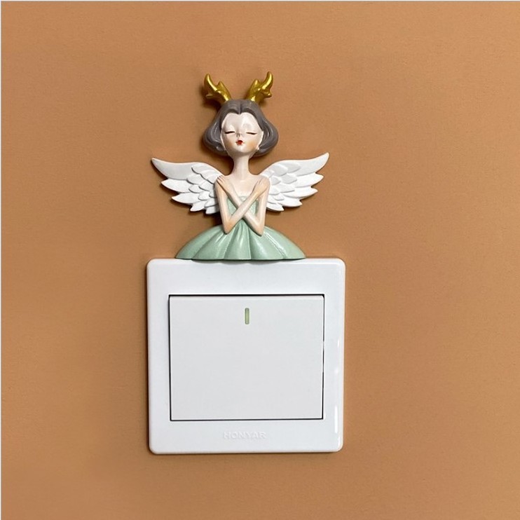 Angel girl light extravagant resin switch sticker refrigerator paste decoration Nordic style plug wall sticker socket sticker