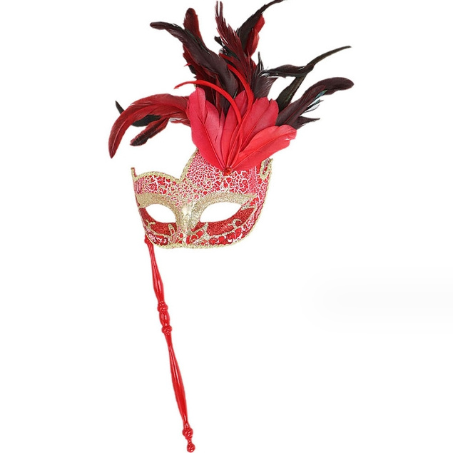 Feather masquerade mask with stick Halloween Halloween Carnival Easter