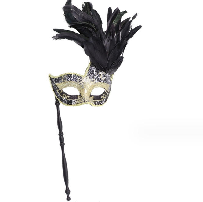 Feather masquerade mask with stick Halloween Halloween Carnival Easter