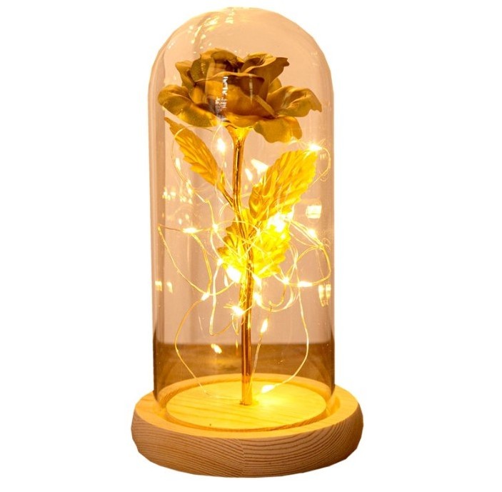 24k LED gold foil glass cover rose decoration creative Qixi Festival Valentine's Day birthday gift immortal bouquet