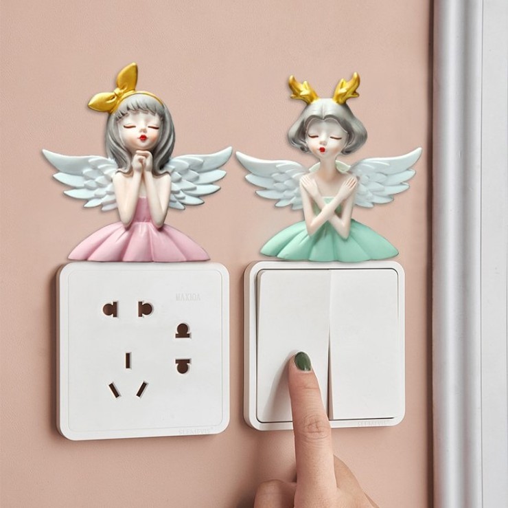 Angel girl light extravagant resin switch sticker refrigerator paste decoration Nordic style plug wall sticker socket sticker