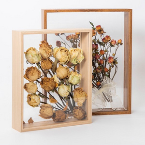 Double Sided Glass Picture Floating Photo Frame Transparent Wooden Wall Art Three-dimensional specimen frame for storing flower