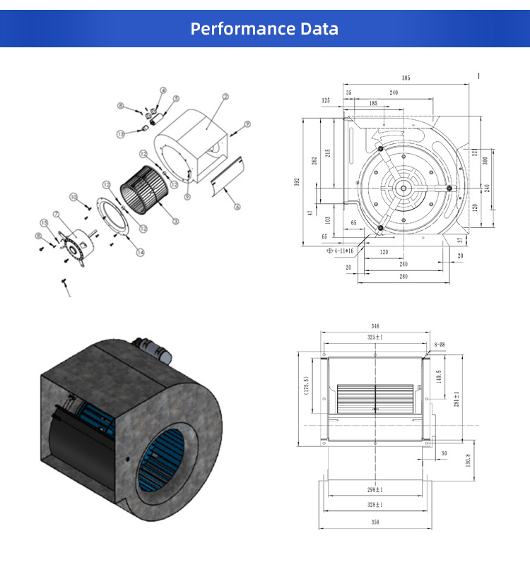 Factory 315mm AC DC high quality centrifugal fan centrifugal blower fan blower fan impeller