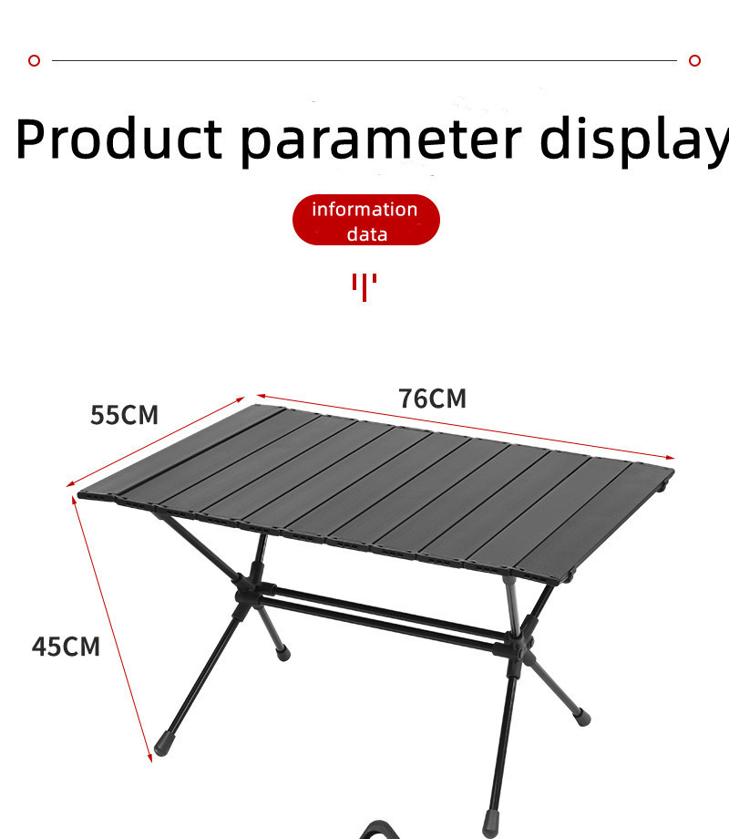 outdoor lightweight compact black aluminum alloy folding table for self-driving tours