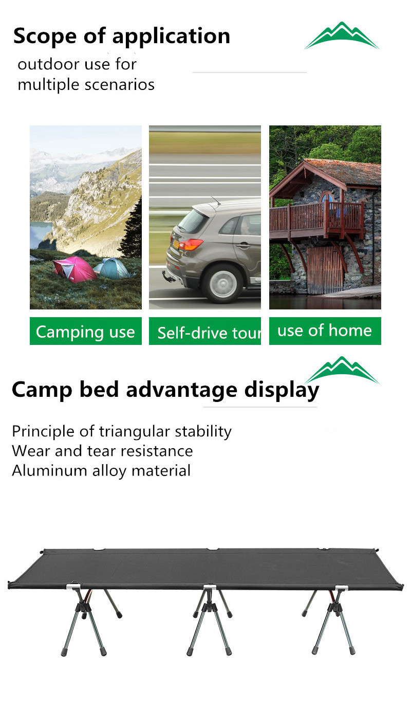 Wholesale Portable adjustable Height 7075 Aluminium folding cot Camping Bed cot with Carry Bag