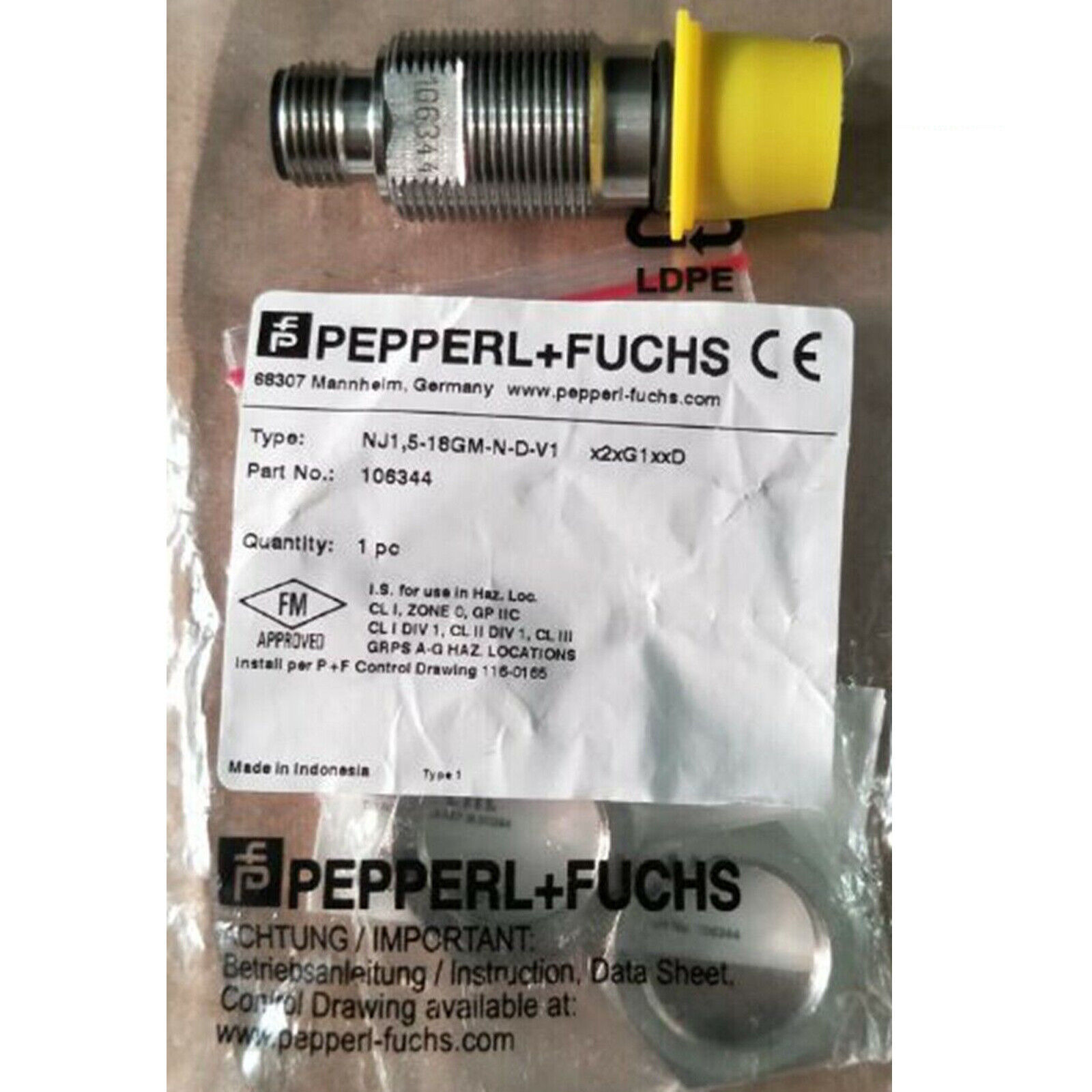 New In Box Pepperl+Fuchs NJ1.5-18GM-N-D-V1 Proximity Switch