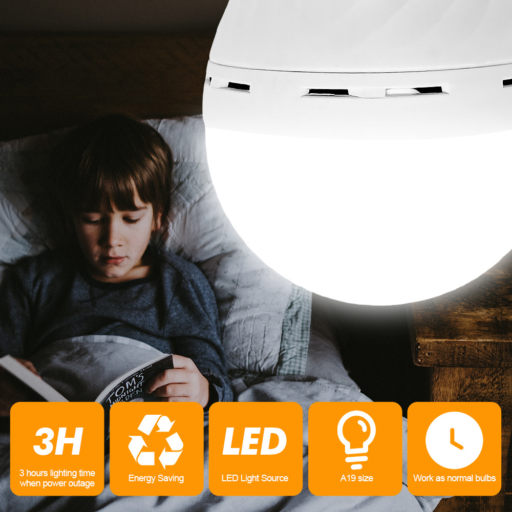 emergency rechargeable light bulb equivalent to 60 watts, 4000K daylight self-charging 1200mAh battery backup led bulb