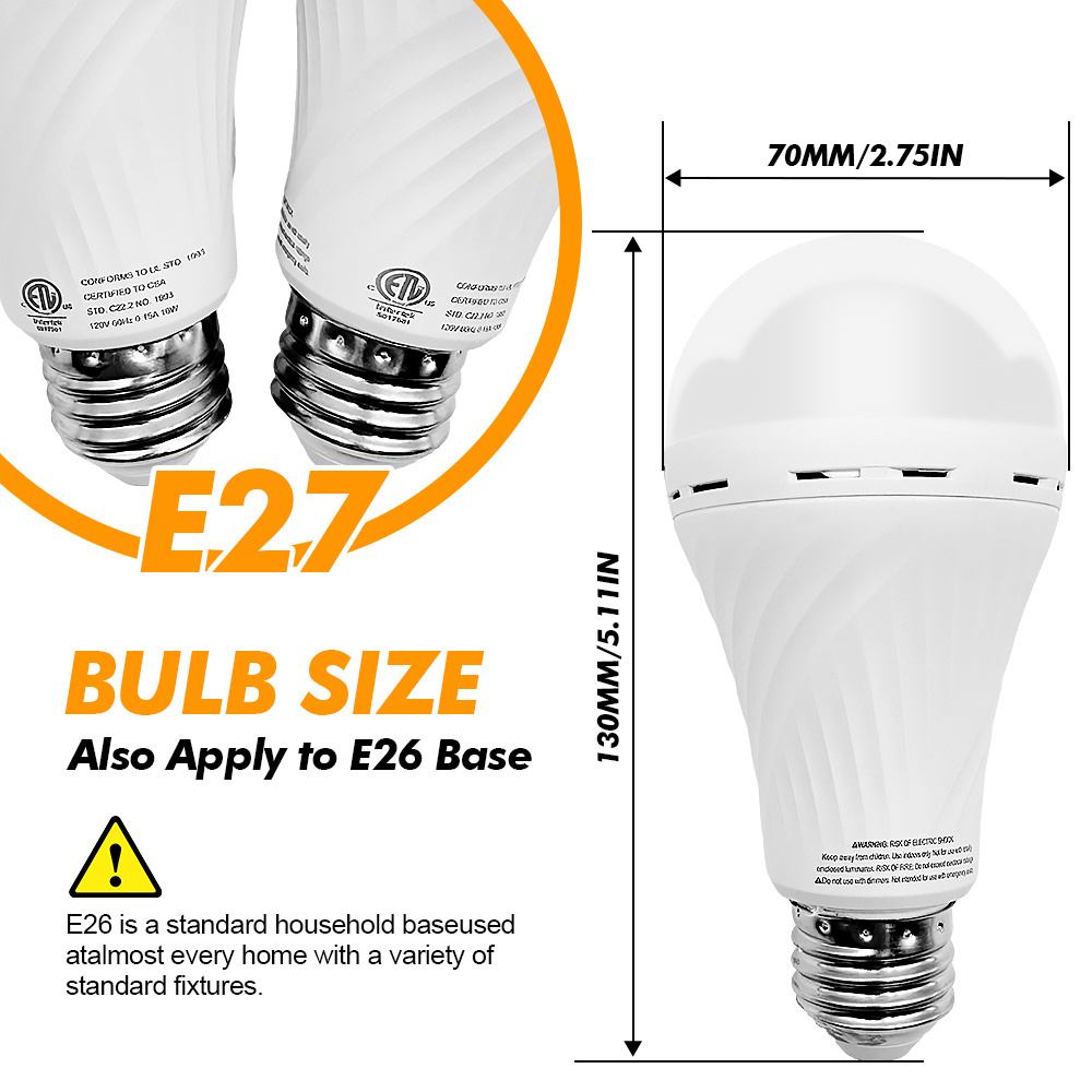 emergency rechargeable light bulb equivalent to 60 watts, 4000K daylight self-charging 1200mAh battery backup led bulb