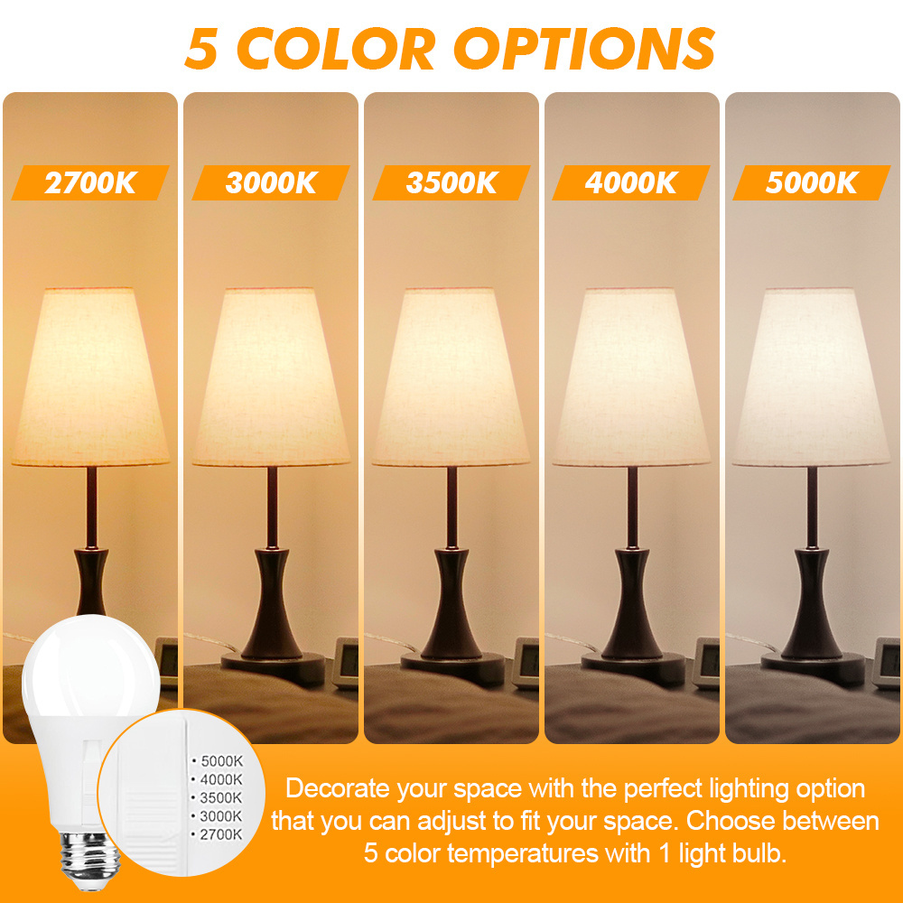 60 Watt Equivalent,  5CCT 2700K 3000K 3500K 4000K 5000K, 800LM, Standard LED Light Bulbs 9W, E26 Base LED Light Bulb