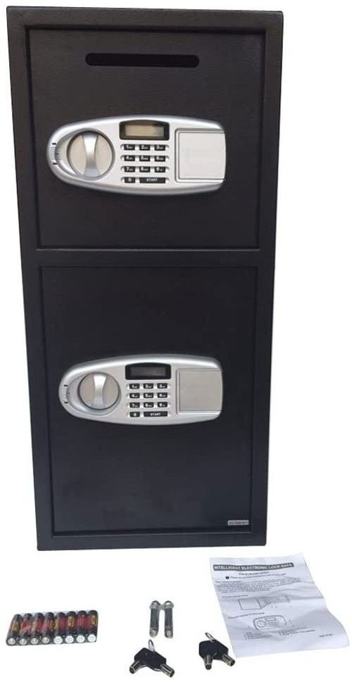 Electronic Digital Doun Drop Deposit Security Lock Boxuble Door Safe Cash Large Depository Box Jewelry G